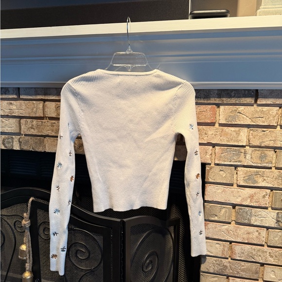 Floral embroidered cardigan, white, size Small, EUC - Picture 3 of 3